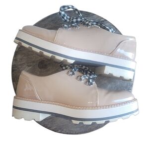Zara Beige Faux Patent Leather Platform Oxford Shoes 36